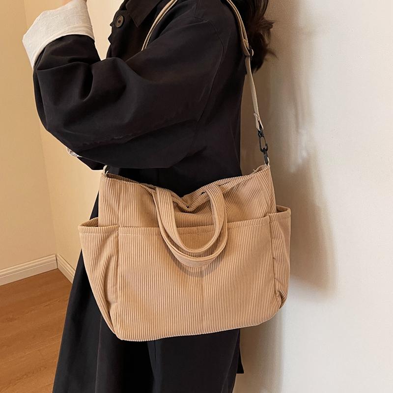 Corduroy Bag Large Capacity Tote Bag Women's Shoulder Bag Student Class Big Bag