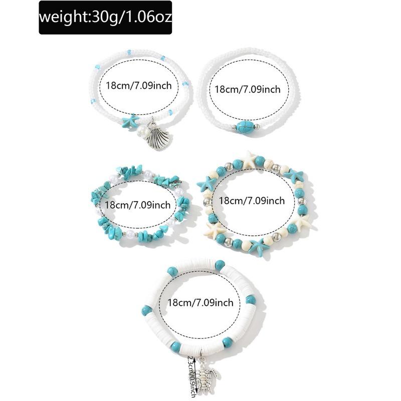 Handgewebtes Türkis Perlenarmband Damen Sommer Strandurlaub Wind Meeresschildkröte Schale Anhänger Armband