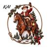 Holiday Home Interior Ornaments Cowboy Santa Riding Horse Metal Wall Art, Western Christmas Round Sign with Sturdy Ranch Accents Rope Border,