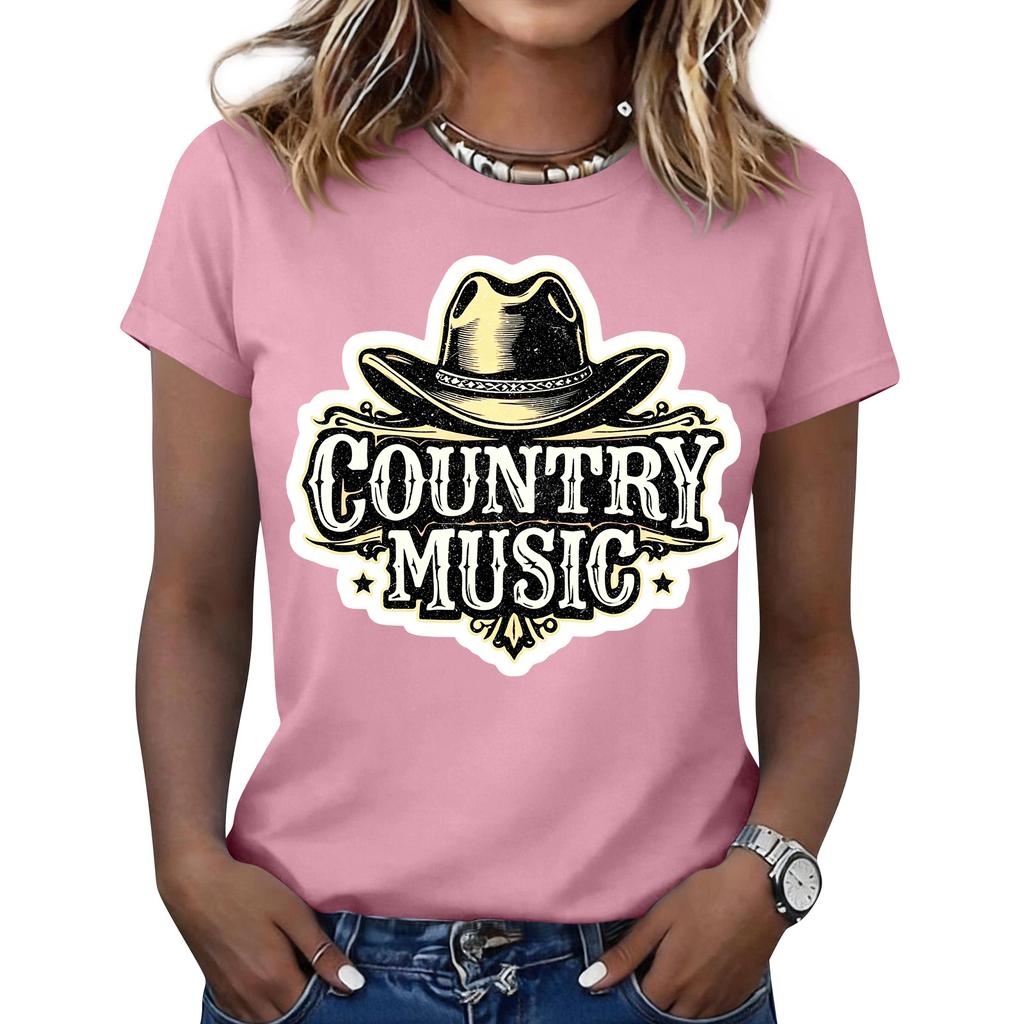 Women's Fashionable Casual Music Festival Print Round-Neck Short-Sleeve T-Shirt