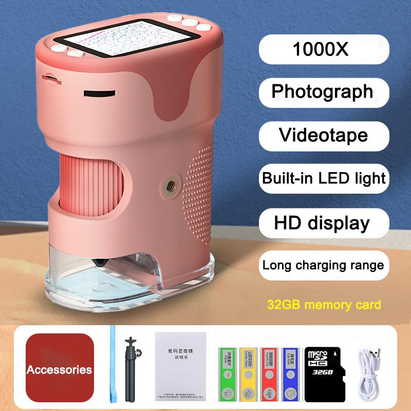 Handheld Digital Microscope For Kids With 2Inch HD Screen Videotape 200-1000X Pocket Microscope Educational Gift For Children