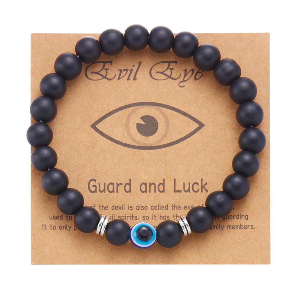 Fashion Frosted Bead Bracelet With Blue Eyed Design For Unisex Gift