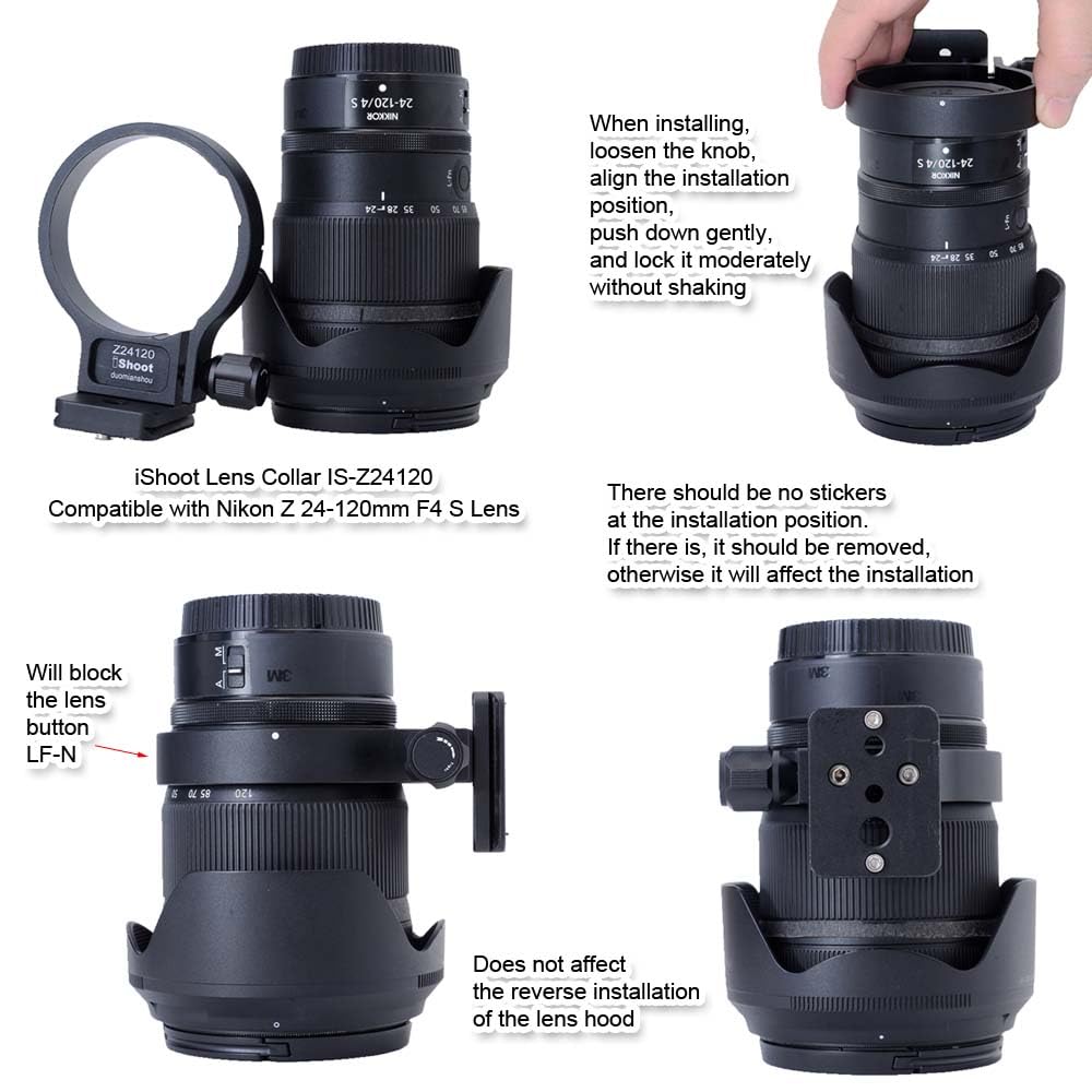 iShoot Camera Tripod Mount Tripod Mount Lens Support Lens Bracket Tripod Compatible with Nikon Nikkor Z F4 S Bottom Quick Release Plate with Screw