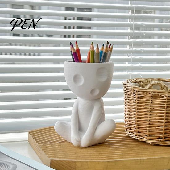 Modern Art Pencil Holder Abstract Character Pen Holder, Resin Sitting Figure Creative Stationery for Desk Cup, Multi-functional Desktop Organizer