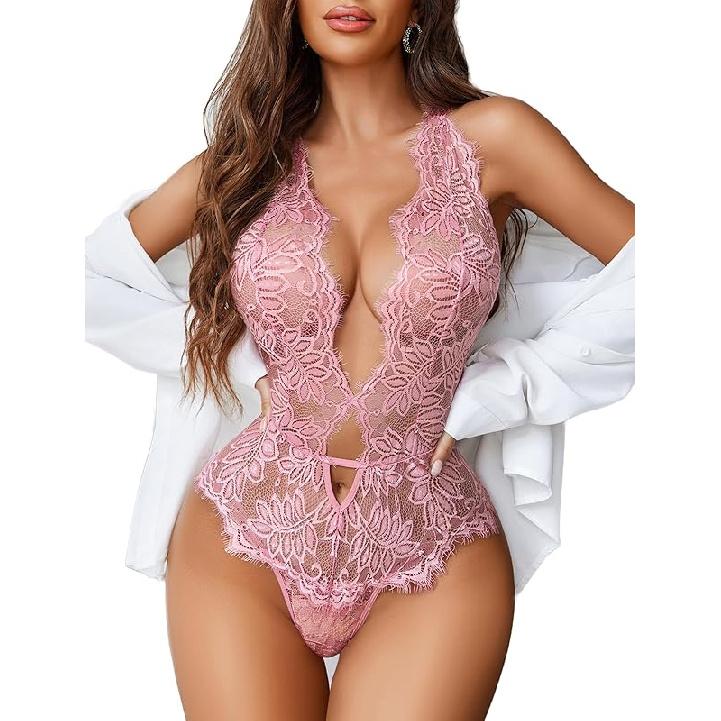 Avidlove Women One Piece Lingerie Lace Bodysuit Deep V Teddy Mini Babydoll
