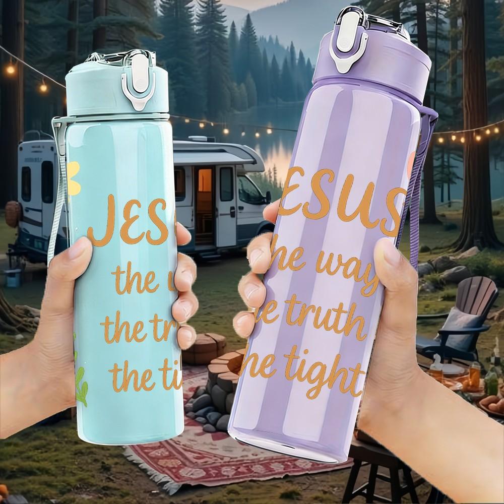 1PC Jesus Way Truth Life Floral 750ml Color Plastic Sports Water Bottle Leakproof Flip Straw Lid Suitable for Sports Office Home Use