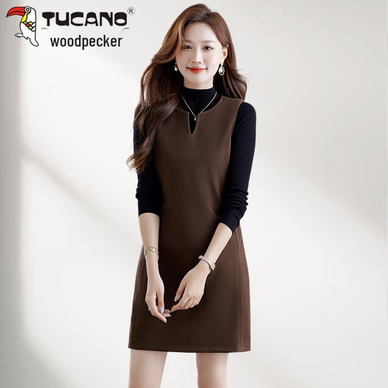 

Woodpecker Women s Casual Loose Fit Autumn/Winter Dress for Middle-Aged & Elderly Moms XXL (125-140 jin) кофейный