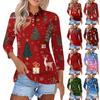 Mote dame casual revers kort 3/4 ermet juleprint skjorte dame knapp opp topper