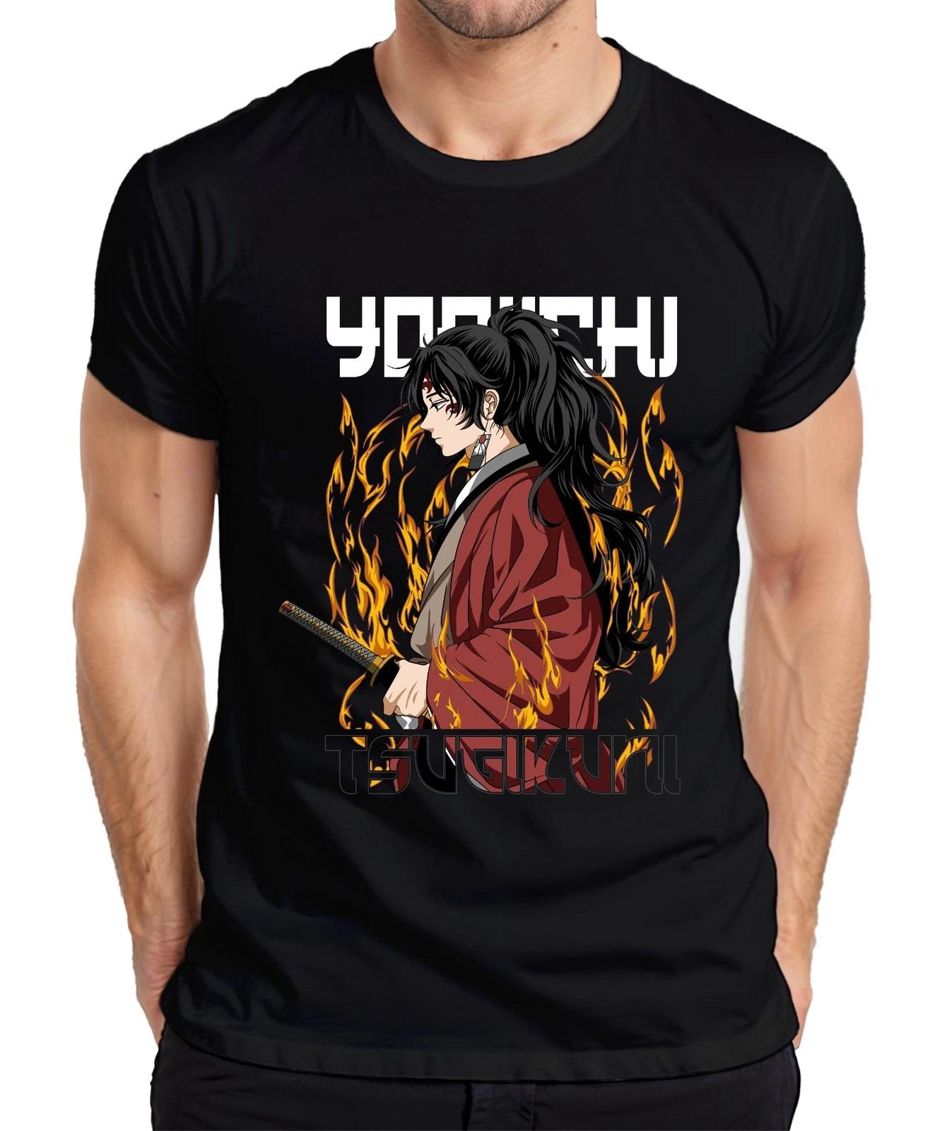 Samurai Katana Anime Flammen Kriegerin Pferdeschwanz Geschenk Herren T-Shirt XXL