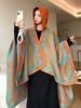 Winter Women Scarf Hooded Layers Poncho Elegant Lady Retro Print Warm Wrap Shawl Scarve Capa Para Mujer Pashmina Cloak Fashion