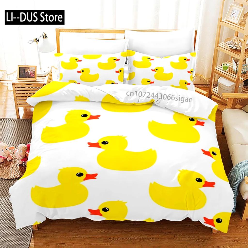Gelbe Ente 3D-Druck Bettwäsche-Set Einzelbett Doppelbett Full Queen King Size Bettwäsche-Set für Erwachsene Kinder Schlafzimmer Bettbezug-Sets mit Kissenbezug