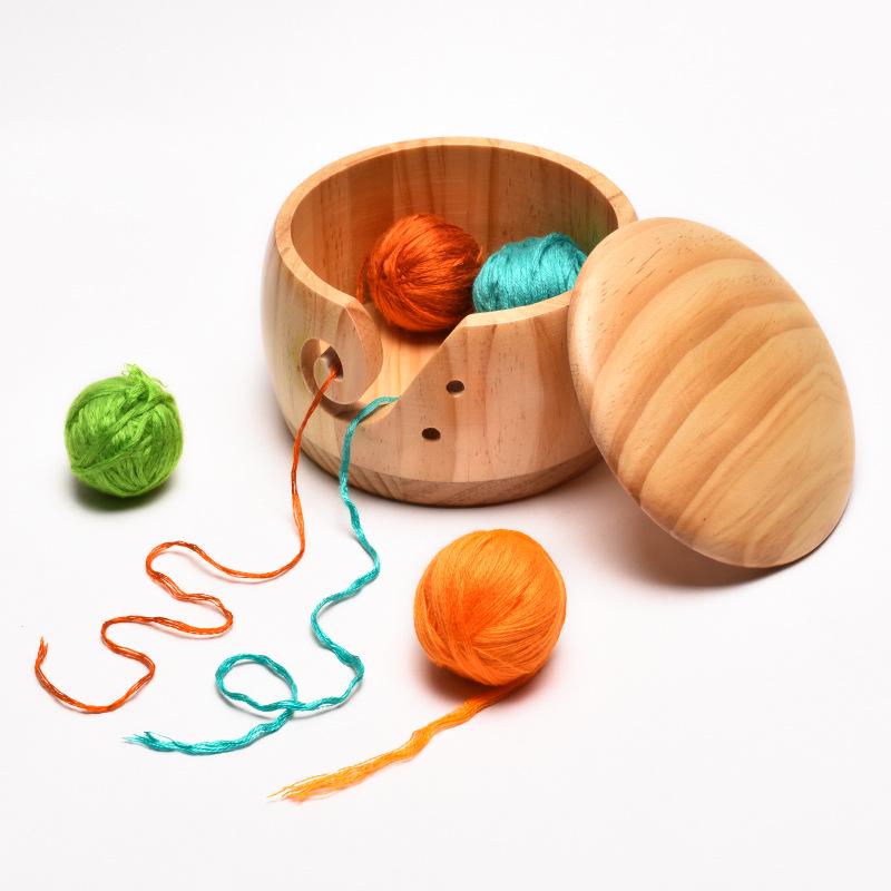 Ciotola Creativa in Legno per Gomitoli con Coperchio per Conservazione Lavori a Maglia