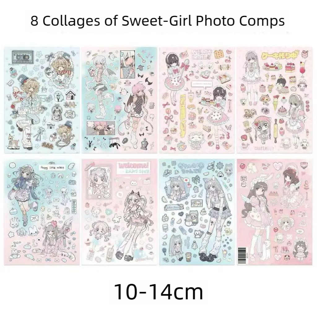 

8PC Mix Sweet Girl Illustrated Cut-out Stickers Cute Anime Style Japanese Style Soft Cute Packaging Material Waterproof Stickers