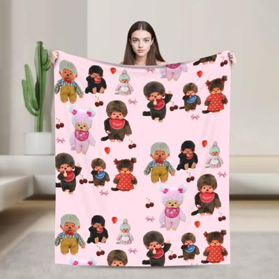 M-Monchhichis Cartoon Blanket Travel Office Flannel Throw Blanket For Couch Bed Soft Custom Quality Bedspread Gift