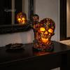Resin Skull Figurine Table Lamp, Halloween Glowing Skeleton Figurine, Gothic Ambient Lamp Night Light for Mantel Shelf Party Home Decor Goth Chic Room