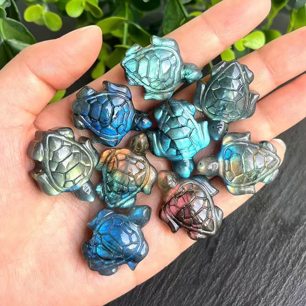 Natural Labradorite Animal Carving Crystal Crafts Ornaments Labradorite Turtle for Sale (as the picture,One Size)