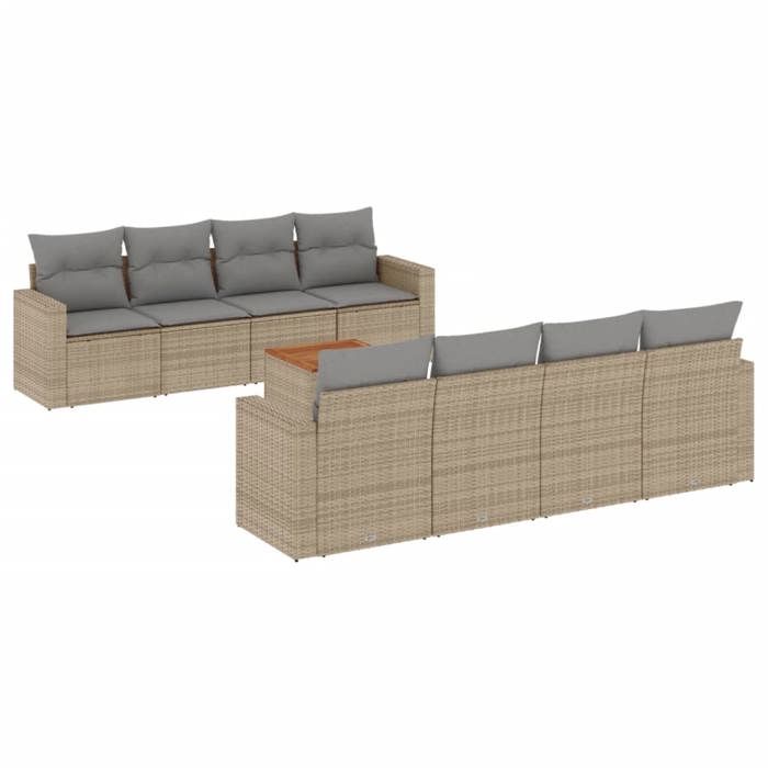 VidaXL Salon de jardin avec coussins 9 pcs beige résine tressée 3224043