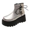 Round Head Small Man Increases Height Live Broadcast Explosion Soft Leather Martin Boots Winter Single Sports Thick-soled Snow Boots Women's Boots S