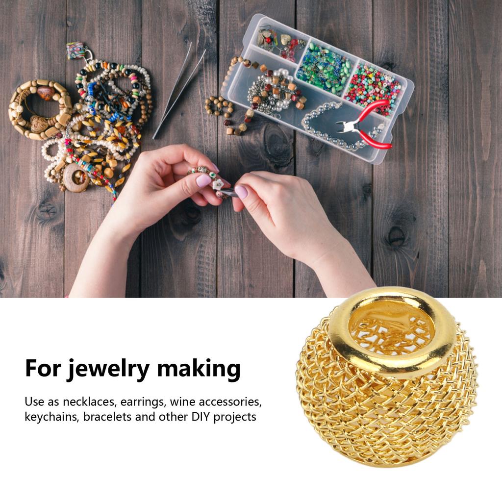 10 Pcs Spacer Beads Round Mesh Hollow Gold Plated   Spacer Beads   Hand Made Beading for Jewelry Making