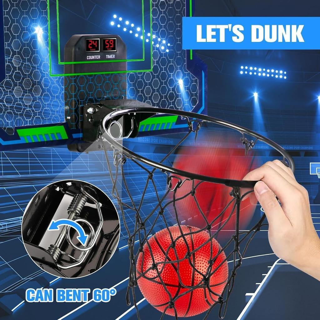 Basketball Hoop Indoor for Kids (4-12 Years Old), Over The Door Basketball Hoop with Scoring, Countdown and Music Accompaniment