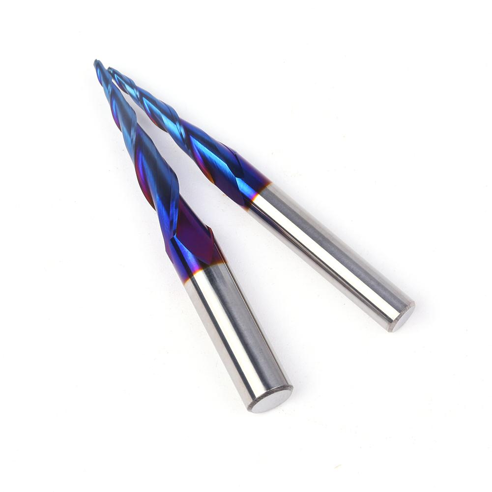 1/4"Shank 8mm Shank  Taper 1PC Tungsten Steel Drill Bit Nano Blue Coated Cutter Carbide Router Bit CNC End Milling Bit