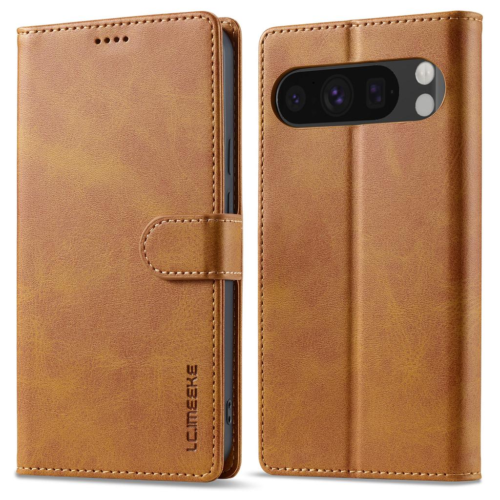 LC.IMEEKE For Google Pixel 9 Pro XL Case Calf Texture PU Leather Flip Phone Cover