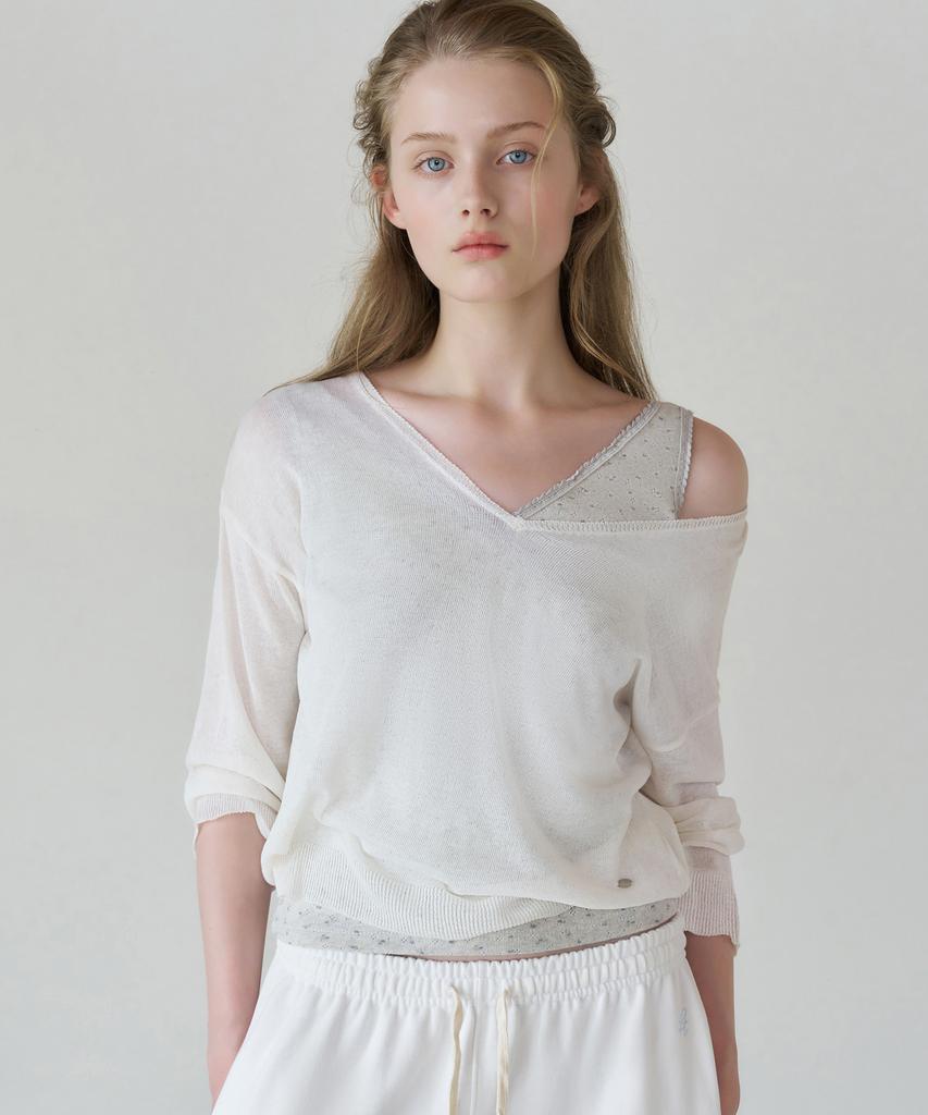 LETTERA V-Neck Linen Half Knit