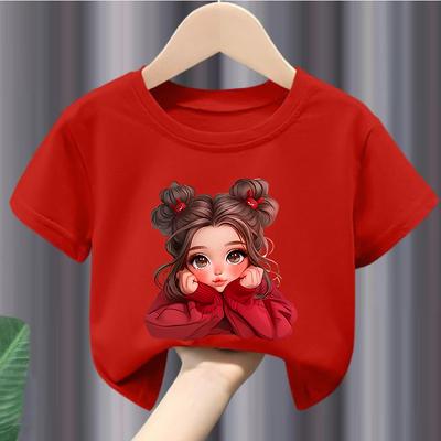 Children's Short-Sleeve T-Shirts Cute Girl Print Summer Casual Crew-Neck Kids' Wear Clothes Girl's Short-sleeved T-shirt