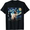 Cute Van Gogh Starry Night Cat Siamese Cat Lover Funny T-Shirt