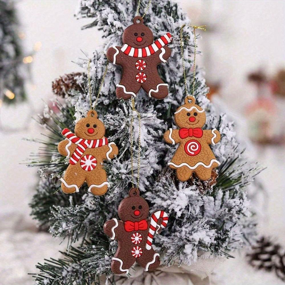 12pcs Gingerbread Haning Ornaments, Gingerman Doll Hanging Charms, Clay Figurine Ornaments for Xmas Tree, Christmas Home Decor