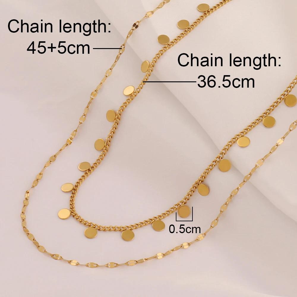 316L Stainless Steel Double Layered Round Coin Pendant Necklace For Women Fashion Simple Lip Chain Necklaces Female Jewelry Gift