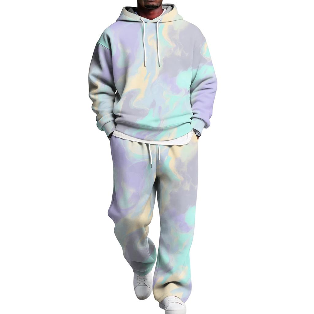 Men's Hoodie and Sweatpants Set with Elastic Waist, Casual Two Piece Outfit
