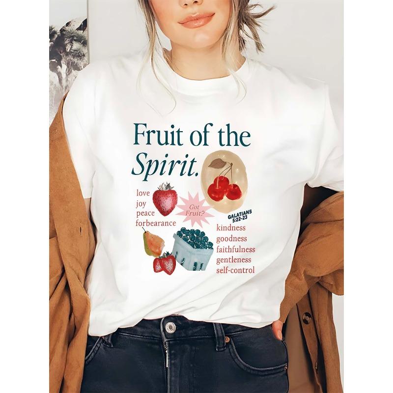 European Sizes Fruit of the Spirit. - Women'S Casual Print Graphic T-Shirt, Fruit Design Short Sleeve Top