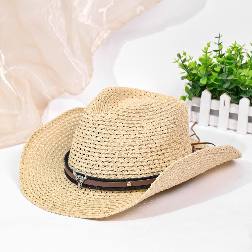 New Western Cowboy Straw Hat Retro Straw Hat Fashion Jazz Hat Top Hat