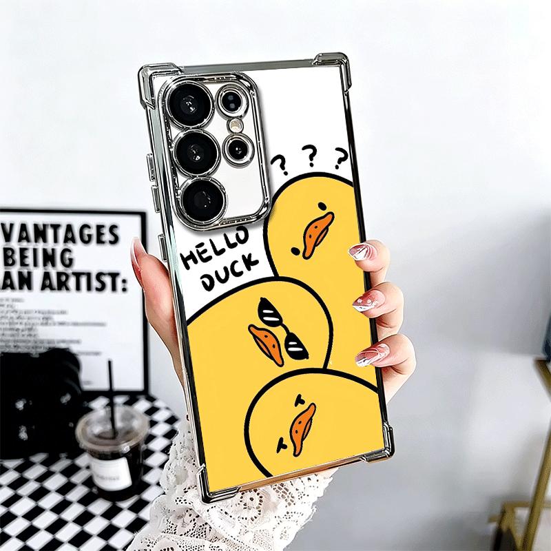 Funny Cute Cartoon Duck Plating Phone Case For Samsung Galaxy S24 S25 FE S26 Edge S23 Ultra S22 S21 Plus S20 Anti-Fall Airabag C