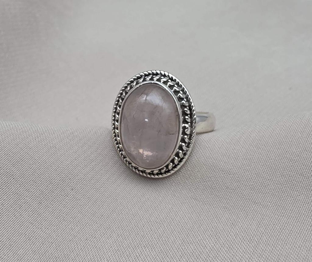Rose Quartz Ring: 925 Sterling Silver Ring Faceted Oval Gemstone, Boho Jewelry