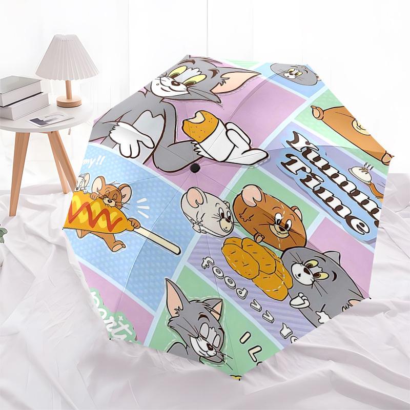 1pc Yummy Time! Tom & Jerry Umbrella - Auto Open Close, Portable Folding Design, 8-Rib Iron Frame, Outdoor Umbrella, Perfect Gift for Fans, Travelers,