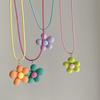 Sweet Colorful Flower Necklace Statement Pendant Necklace Floral Design Neck Jewelry Rope Necklace Perfect Gift for Women Girl