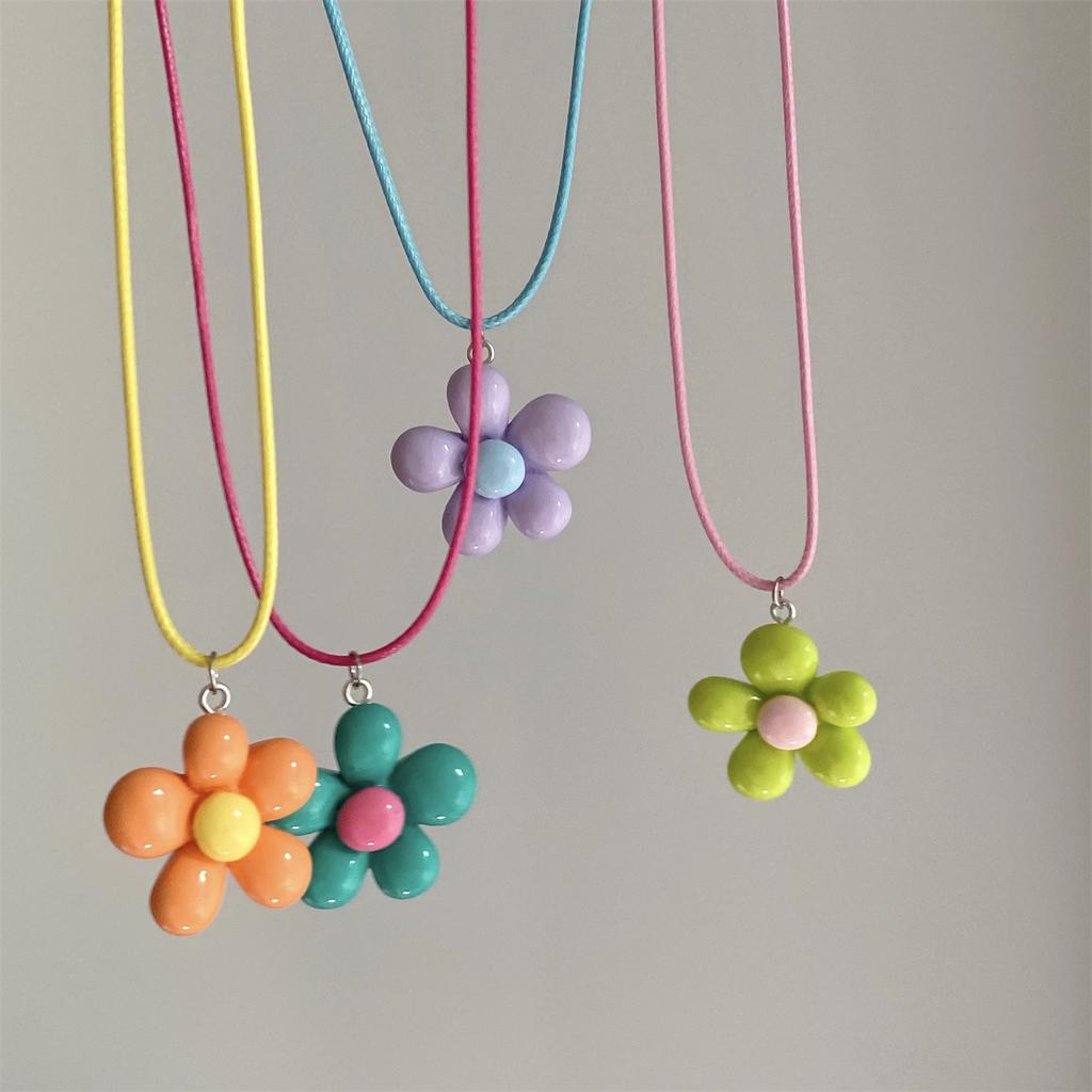 Sweet Colorful Flower Necklace Statement Pendant Necklace Floral Design Neck Jewelry Rope Necklace Perfect Gift for Women Girl