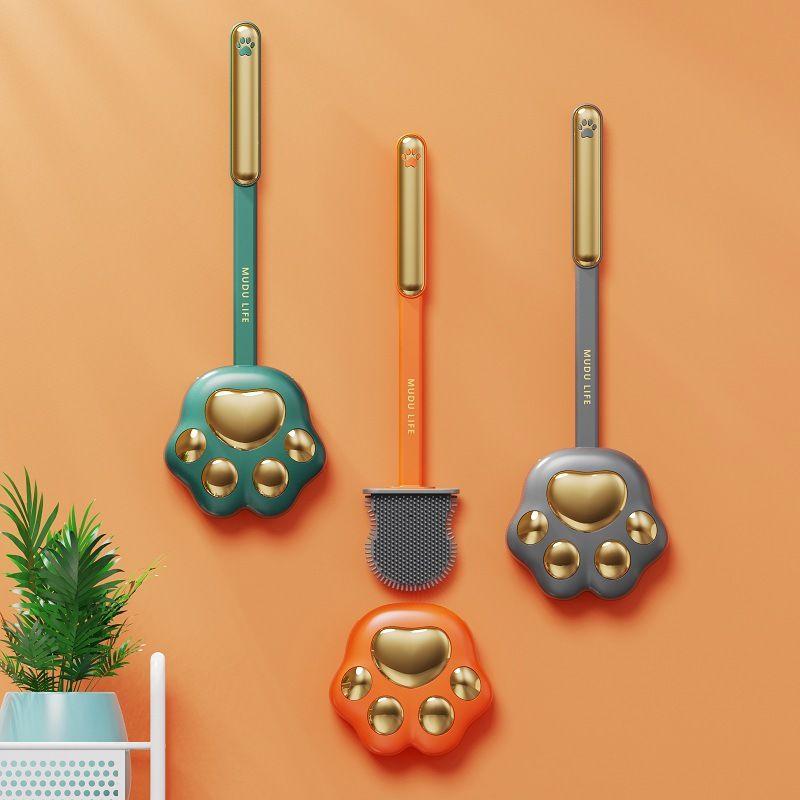 Durable Toilet Brush for Household Blind Spot Cleaning No Need To Drill Holes Wall Mounted Silicone Long Handle Toilet Bathroom Cleaning Brush