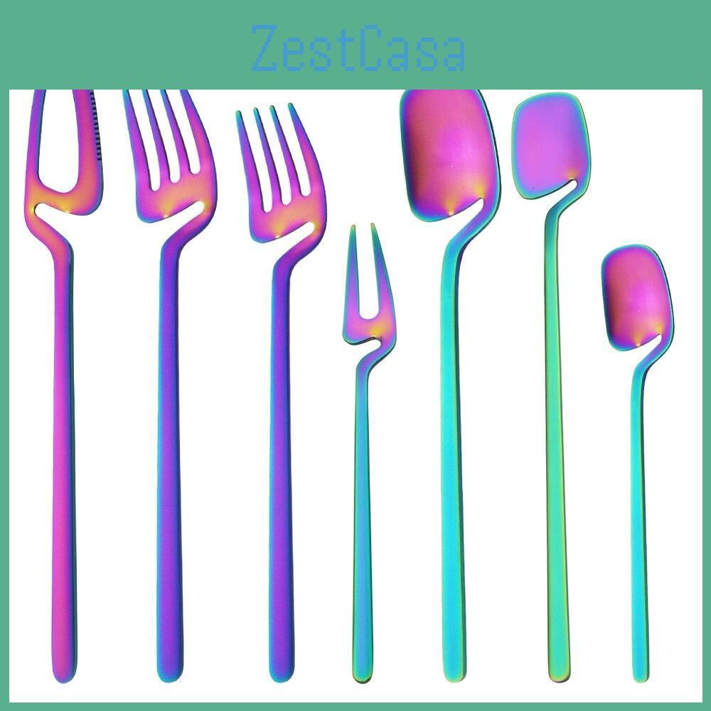 1810 Colorful Stainless Matte Steel Cutlery Dinnerware Set Knife Fruit Forks Spoons Dinner Set Kitchen Silverware Tableware Set