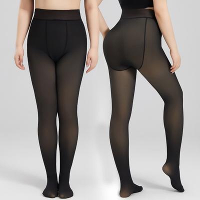 Fleece and Thickened Black Skin-through Onesie Women's Plus-size Leggings Women's Anti-hook Stockings Skin-through Pantyhose Leggings