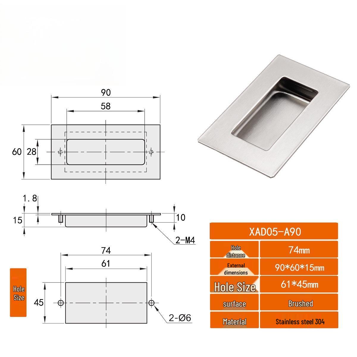 

XAD05-A90/A120 Stainless Steel Concealed Recessed Handle for Industrial Equipment