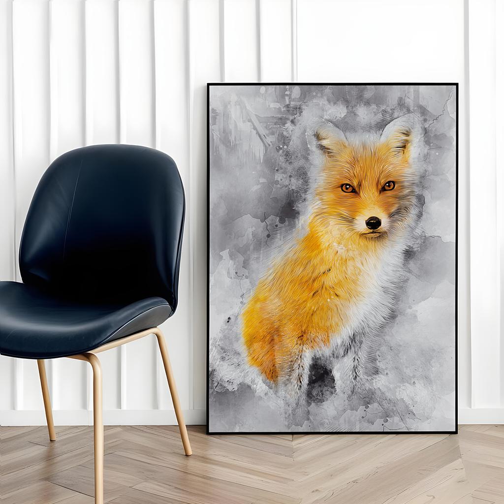 Poster Red Fox Abstract In a Black Frame