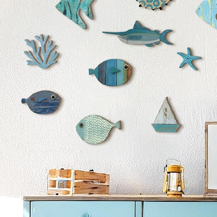 Mediterraneans Wood Fish Wall Decors Hanging Plaques Ornaments Coastal Theme Nursery Beach House Cottage Accent Gift