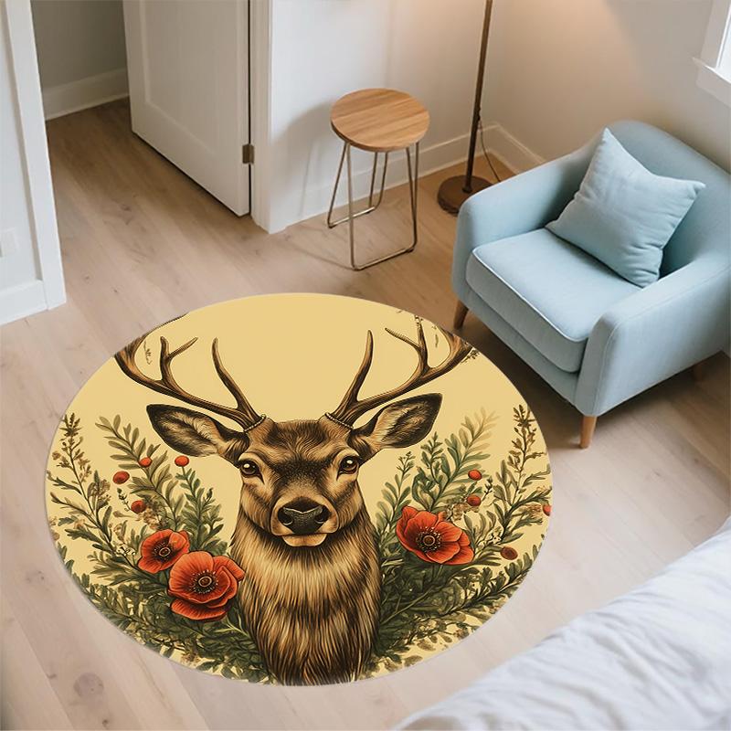 Deer Antler Flowers,Round Area Rug,Carpet Rug for Living Room Bedroom Sofa Playroom Decor,Non-slip Floor Mat