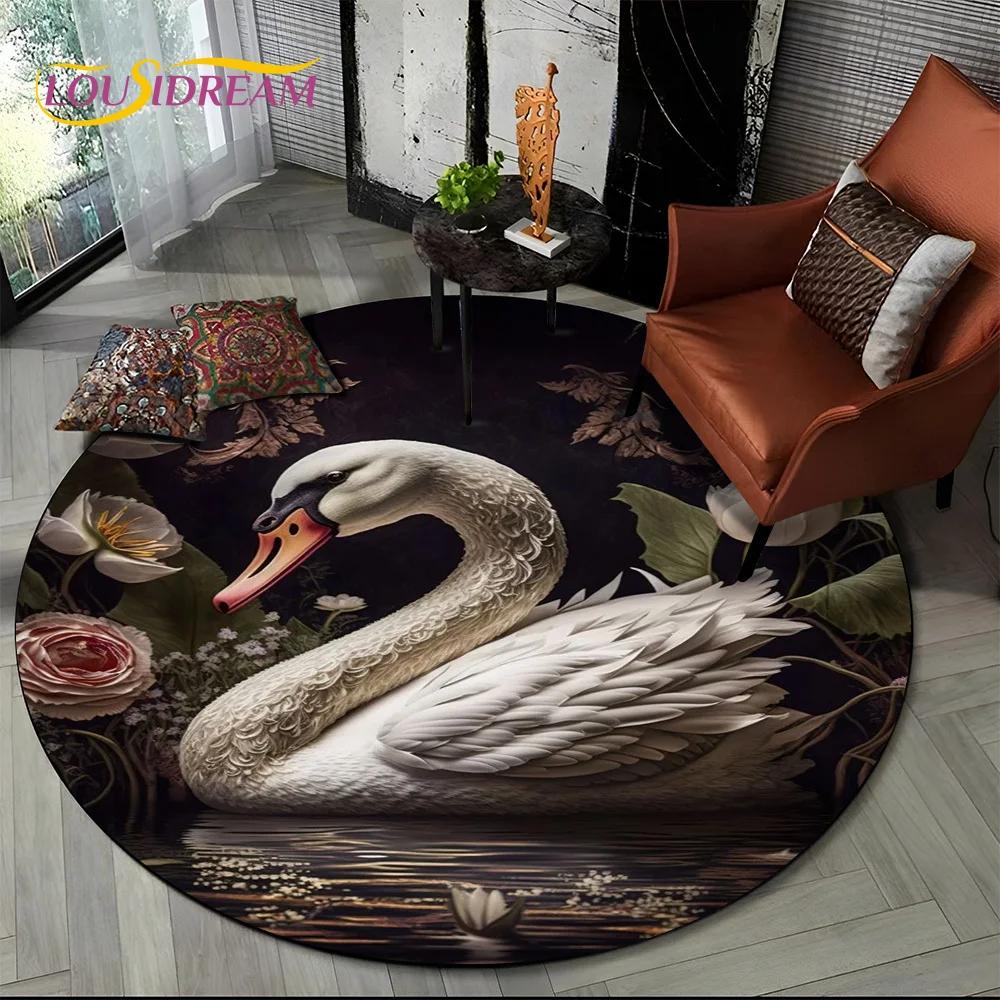 3D Dream Love Swan Cartoon Cygnus Girl Gift Round Carpet Rug for Living Room Bedroom Child Decor,Pet Area Rug Non-slip Floor Mat