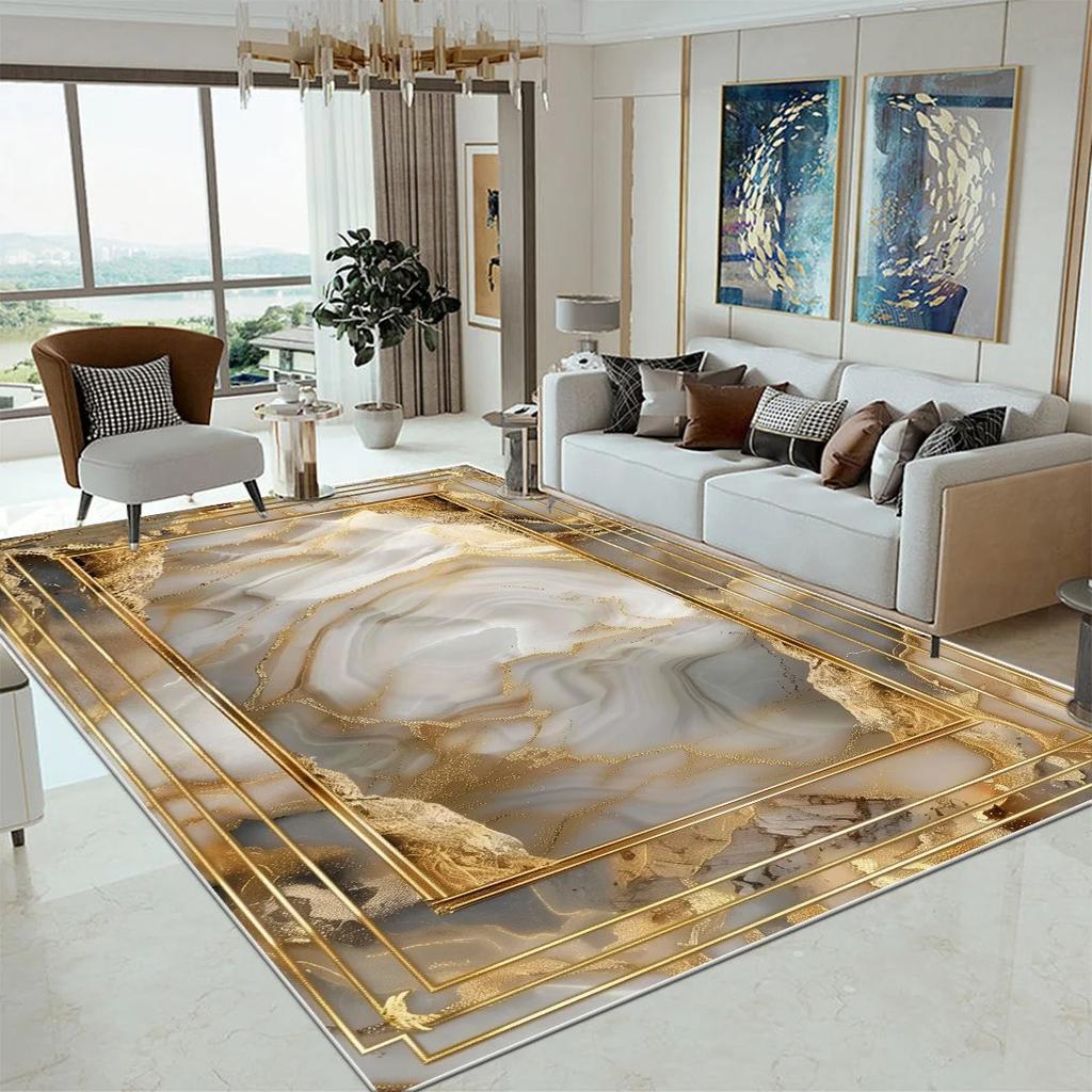 Luxury Marble Large Rugs for Living Room Decor Sofa Black Gold Carpet Decoration Home Coffee Tables Mat Non-slip Bedroom Carpets