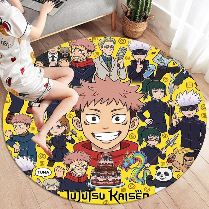 Jujutsu Kaisen Okrągły Dywanik Dywan do Salonu Sypialni Sofy Pokoju Zabaw Dekoracja Antypoślizgowa Mata Podłogowa