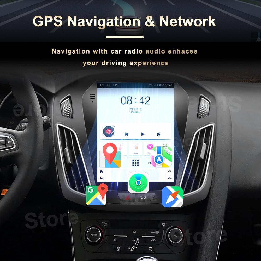 Android 16 Car Radio For Ford Focus 3 Mk 3 2011 2012 2013 2014- 2019 For Tesla Style Carplay Stereo Head Unit GPS 4G Wifi DSP BT